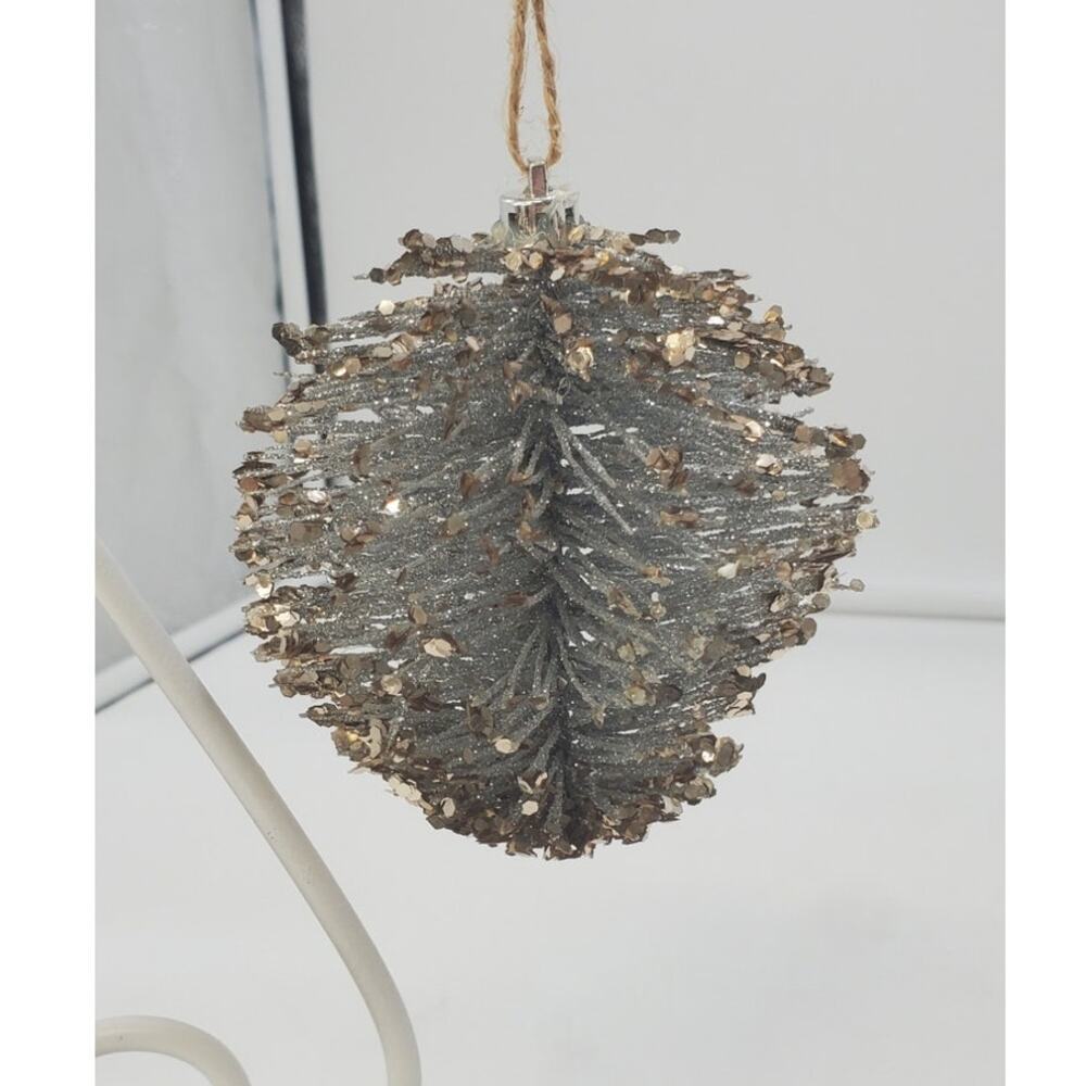 Christmas Ornament Glittered Silver Bottle Brush, PRE-OWNED